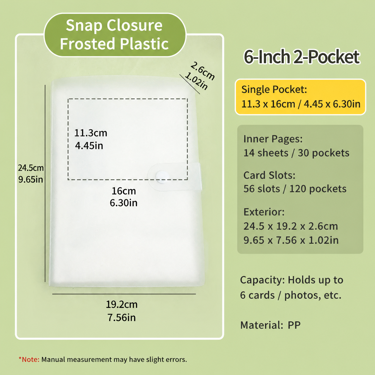 3/4/5/6-inch transparent photo albums for storing laminated photos