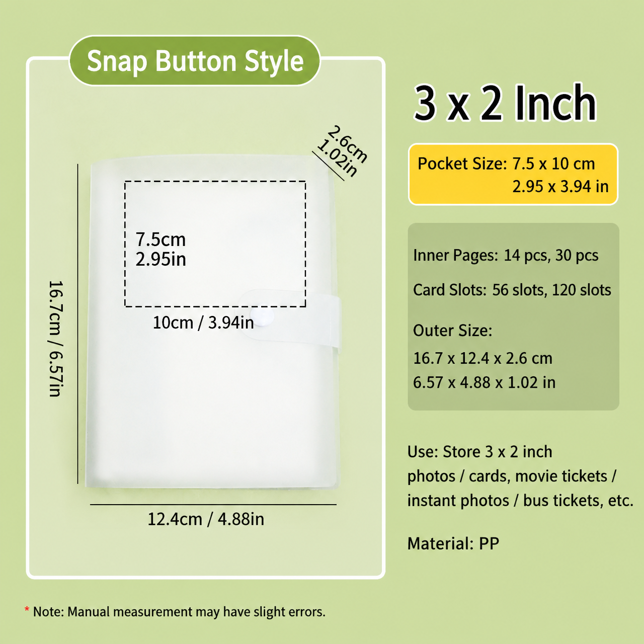 3/4/5/6-inch transparent photo albums for storing laminated photos