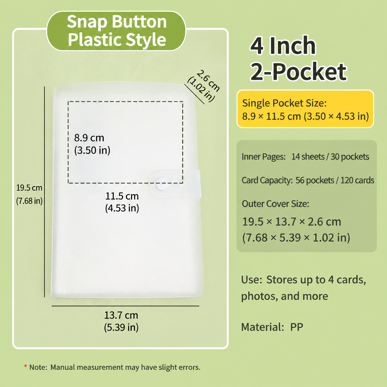 3/4/5/6-inch transparent photo albums for storing laminated photos